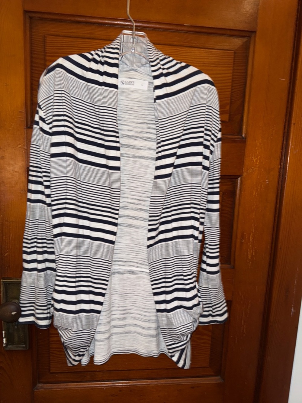 Carve Designs Striped Open Front Cardigan - Navy and White size Small